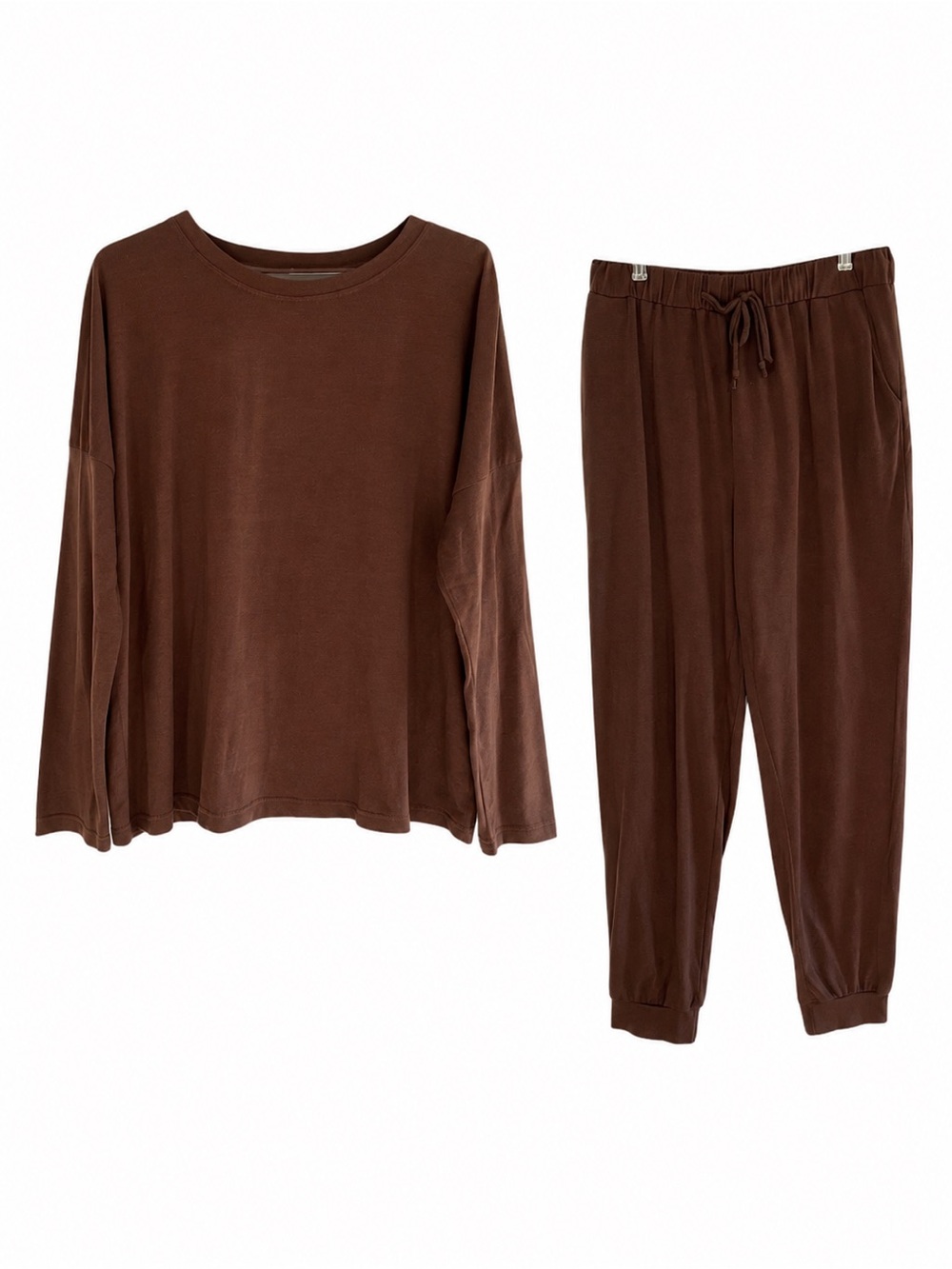 Brown Lounge Set - Long Sleeve Top & Drawstring Joggers